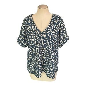Blue & White Abstract Print Blouse – Size L